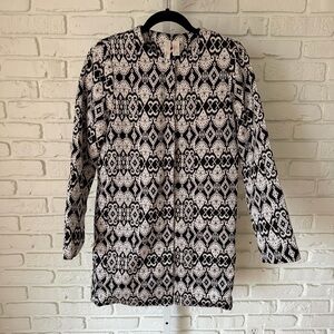 Forever 21 Black White Jacquard Open Front Coat Small